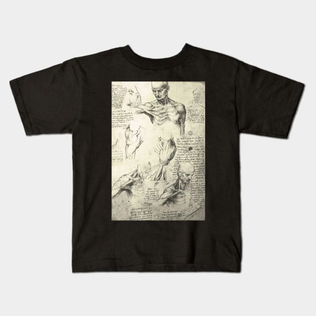 Anatomical drawing by Leonardo Da Vinci of a Man&#39;s neck and shoulders.  Circa 1510 Kids T-Shirt by artfromthepast